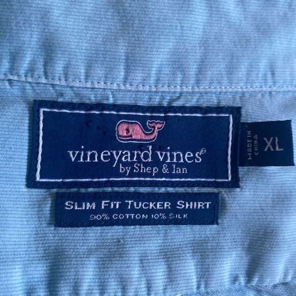 Vineyard‎ Vines Slim Mens XL Blue Cotton Silk  Tucker Button Up Tucker Shirt - Picture 3 of 7